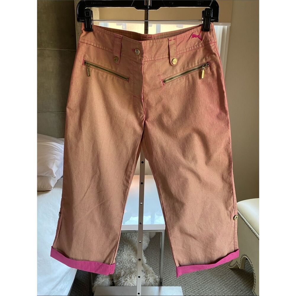 Puma Pink Two-Tone Capri Pants with Zip Pockets